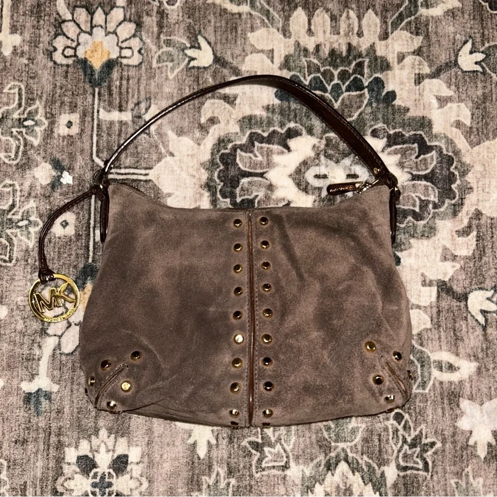 Michael Kors VTG y2k Taupe Suede Shoulder Bag with Gold Accents